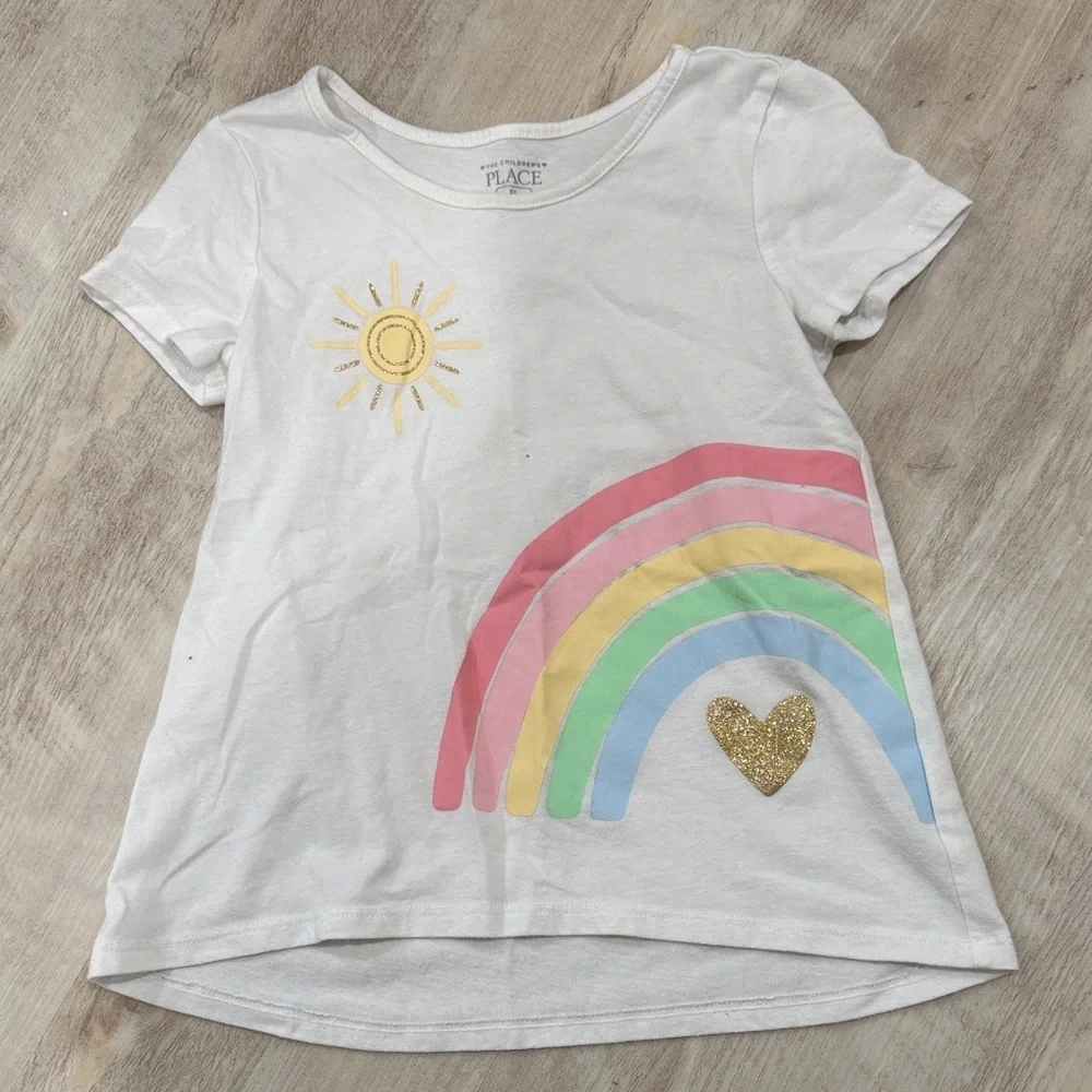 The Children's Place White Tee with Rainbow and Sun Design